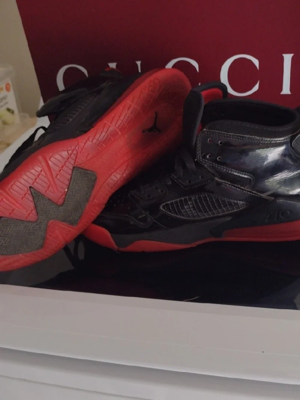 Jordan Kids Black and Red High-Top Sneakers